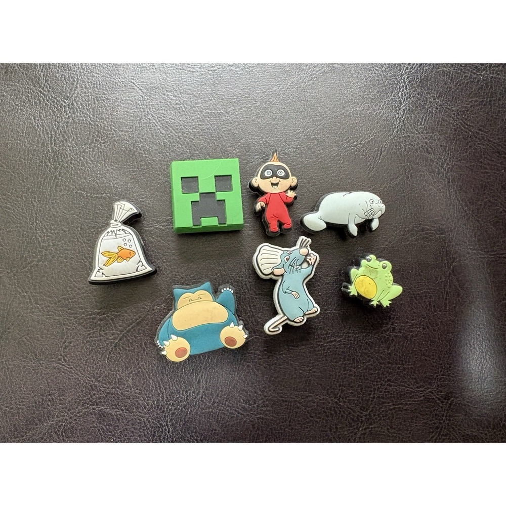 Official Crocs Jibbitz Lot of 7 Pokemon Minecraft Ratatouille Character Charms